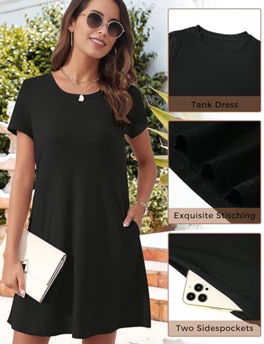 Womens Summer Dresses 2024 Casual Loose T-Shirt Short Sleeve Plus Size Flowy Sundresses with Pockets3