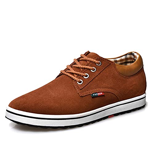 Zapatos Oxford con cordones para hombre, de franela, de piel de vacuno, informales, invisibles, con aumento de altura, zapatos elevadores, 2.36 pulgadas más altos, Marrón, 41 EU