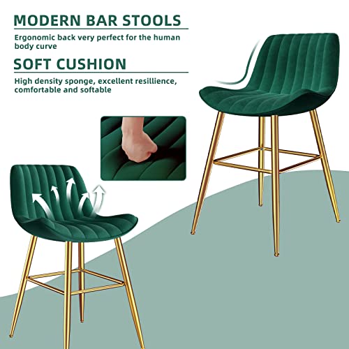 Sucrever Bar Stools Set Of 4, 24" Bar Chairs Velvet Counter Height Bar Stools With Back Gold Metal Legs&Footrest, Green Modern Bar Stools Barstools For Kitchen Counter Bistro Pub #TOP2