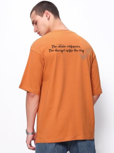 Image of Bewakoof Men's Cotton Typography Oversized Fit Half Sleeve Round Neck T-Shirt | Casual Wear | Street Wear | Oversized t Shirt for Men Cotton | Baggy