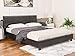 Mecor Queen Bed Frame - Faux Leather Upholstered Bonded Platform Bed/Panel Bed - with Headboard - No Box Spring Needed - for Adults Teens Children,Black-Queen Size