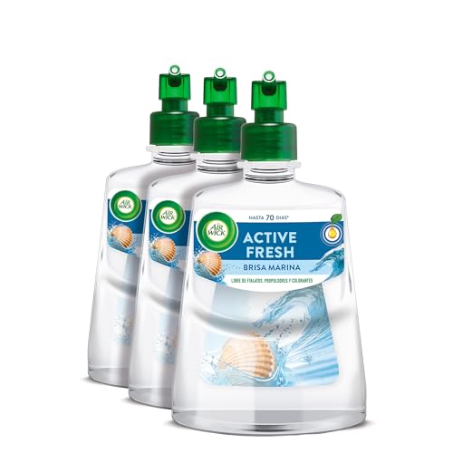 Air Wick Active Fresh Spray Automatico Sin Aerosol - Ambientador para casa con Aroma a Brisa Marina - Pack de 3 Recambios (228mlx3)