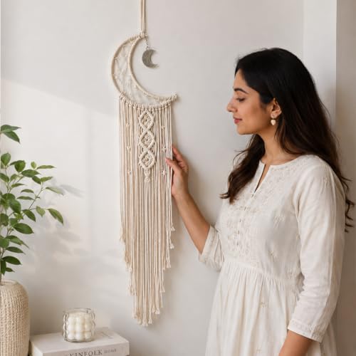 Image of Nostrae by Ekhasa Macrame Wall Hanging Leaves | Boho Wall Hanging Big Size | Handmade Macrame Wall Decor for Bedroom, Living Room, Balcony & Nursery | Boho Theme Home Decor Tapestry