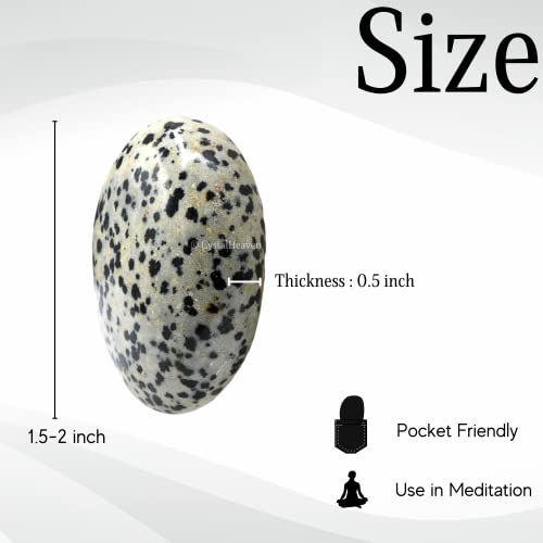 Image of Crystal Heaven Certified Dalmatian Jasper Crystal Palm Pebbles for Anxiety Stress Relief Massage - AAA Grade Original Healing Gemstone Agate Palm Stone for Yoga Meditation Spiritual Reiki Feng Shui