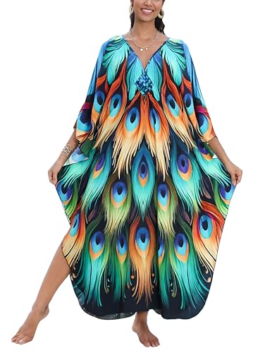 Image of KEYLORTING Plus Size Kaftan Dress Women, African Moo Moo Print Caftan, Batwing Dress, Beach Cover Up for Party and Loungewear