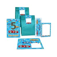 Set Di 12 Inviti Per 5° Compleanno Bambino Con Mostri E Camion: Include Buste, Sacchetti Regalo E Adesivi. Fatto In Germania, Formato A6 Con Finitura UV.