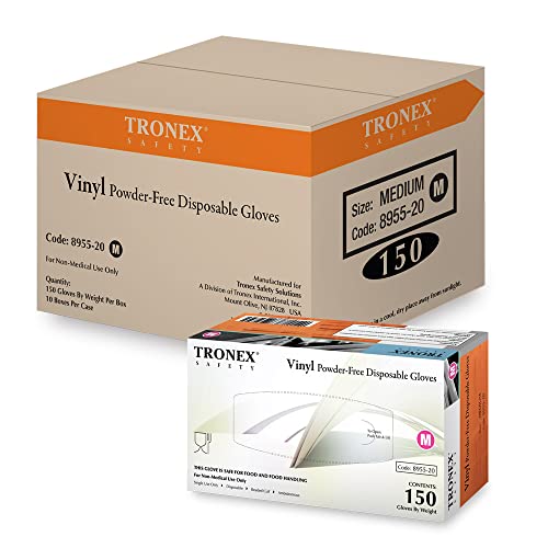 TRONEX 1500 Pcs Clear Disposable 3 Mil Small Medium Vinyl Gloves Powder Free Food Handling Bakery (Large)