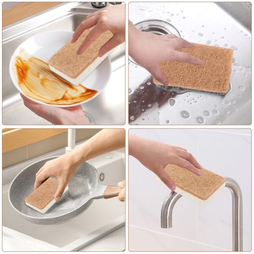 Image of 12 Pack Natural Sponges for Dishes, Strong Absorbent Kitchen Sponges, Non-Scratch Scouring Pad for Dishes, Pots, Pans, Sinks, Stoves(Color:Brown+White)