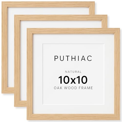 10x10 Oak Wood Picture Frame - Minimalist 10x10 Poster Frame, 10"x10" Frame Wood, Natural Solid Wooden Picture Frames for Wall Art Photo and Prints(3 Pack, Beige)