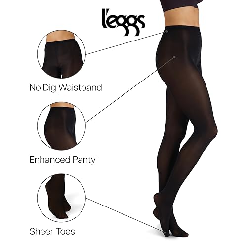 L'eggs Casual Women's Opaque Tights, Same to Waist, Sheer Toe, Black2