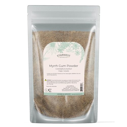 Starwest Botanicals Myrrh Gum Resin Powder - Use for Crafts Incense & Natural Herbal Blends Crafted from Pure Tree Sap Resin Commiphora Molmol Certified Kosher Wildcrafted - 4 oz Pouch