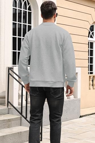 ETCYY NEW Men's Lightweight Casual Jackets Textrued Lines Sweatshirt Bomber Varsity Coat with Zipper4