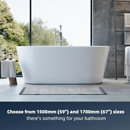 Image of 59 Inch Acrylic Freestanding Bathtub, Deep Soaking Tub with Non-Slip Base, CUPC Certified Free Standing Tub, Chrome Drain Bath Tub, Modern Tub for Bathrooms, White (White Flora, 67 Inch)