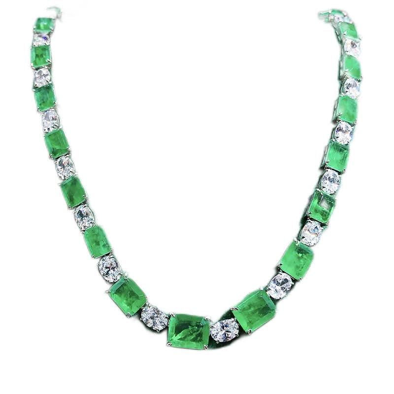 Colliers en argent 925 femmes avec imitation émeraude et moissanite