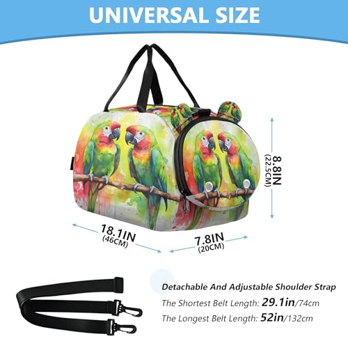 Parrots Youth Sports & Travel Duffle Bag with Shoe Compartment,Waterproof Gym Bag for Girls and Boys (Overnight Essentials Organizer)3