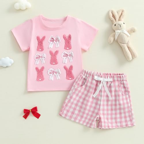 MoZiKQin Toddler Baby Girl Summer Outfits Bow Embroidery Short Sleeve Tshirt Tops Plaid Shorts Set Cute Summer Clothes2