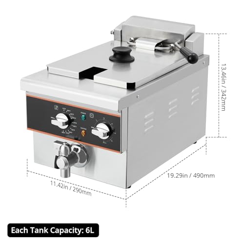 6L Electric Deep Fryer for Home & Restaurant - Oil Drain System, Timer, Rotary Fryer Head, Stainless Steel Design, and Large Capac