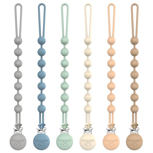 Image of Cuddle Campus Pacifier Clip,Pack of 6 Pacifier Holder Clip with One Piece Design,Soft Flexible Silicone Baby Pacifier Holder with Texture for Boy and Girl