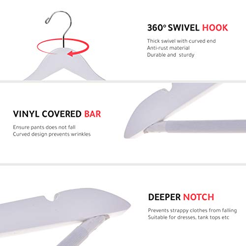 Quality Wooden Suit Hangers Set Of 10-Pack, With Non Slip Pants Bar, Smooth Finish Solid Wood Coat Hanger With Swivel Hook, Jacket, Pant, Dress Clothes Hangers (White, 10) #TOP2