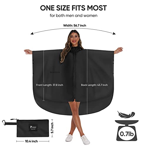 PTEROMY Hooded Rain Poncho for Adult with Pocket and Zipper, Waterproof Lightweight Raincoat for Men and Women2