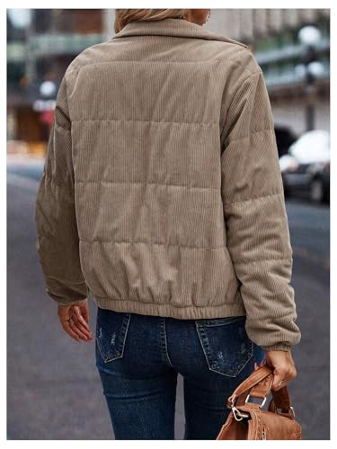 SOLY HUX Women's Corduroy Puffer Jacket Zip Up Snap Button Long Sleeve Padded Jackets Coat2