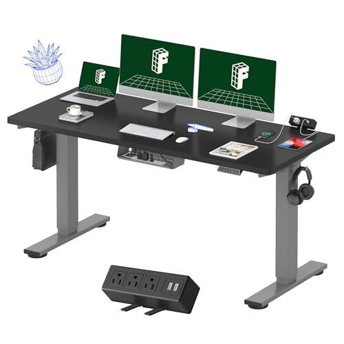 Image of FLEXISPOT EN2 Whole-Piece Standing Desk with Clamp Power Strip, 60 x 24 Electric Stand Up Height Adjustable Desk with Cable Management (Gray Frame + Black Top, 2 Packages)