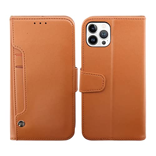 Rvelon Carcasa con Billetera Diseñada para iPhone 14 Pro MAX, Compartimento Adicional para Tarjetas, Cuero Marrón Elegante, Protección Robusta