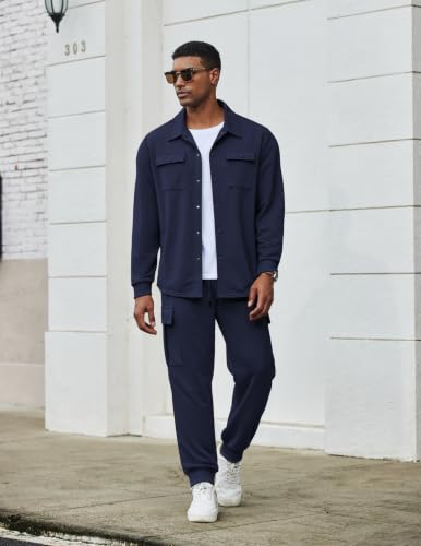 COOFANDY Casual Tracksuits for Men Set Sweatsuit Jogging, Navy Blue, Small - image 4