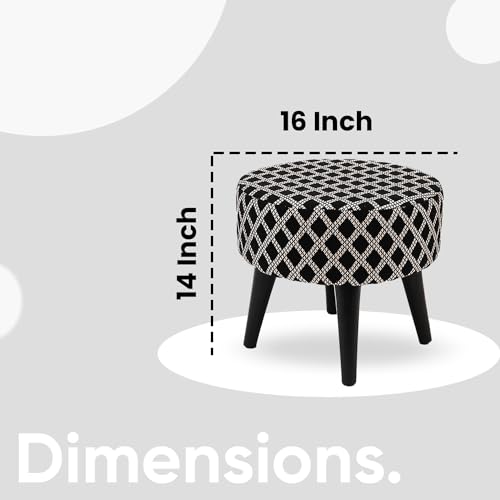 Image of Stool Ottoman Pouffes for Living Room, Kitchen, Home, Office Furniture with Soft Cotton Canva Cushion Mudda Footrest Stool for Chair Sofa Bed Dressing, Decor Black (14 Inch Pack of 2)