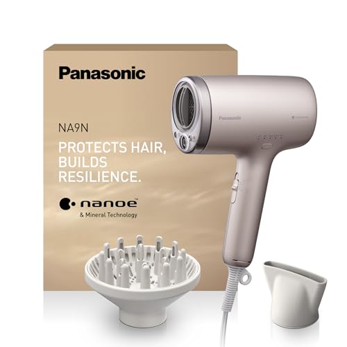 Panasonic EH-NA9N-E825 Asciugacapelli Nanoe e Ioni Minerali, Anti-Danneggiamento, Asciugatura Rapida, Rilevamento Intelligente,Modalità Cuoio Capelluto e Pelle, Beccuccio Concentratore, 1600W, Greige