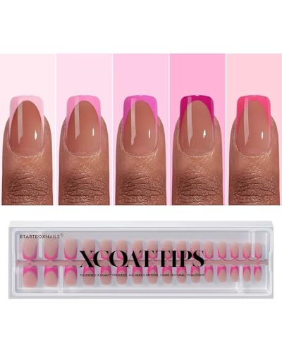 BTArtboxnails XCOATTIPS Press On Nails Short - 5 Pink Shades & 160PCS Square French Tip Nails, Soak Off Soft Gel Nail Tips Salon Quality Gel Nail Extensions in 16 Sizes