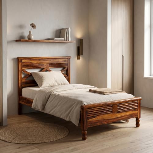 Image of Symphony Bed |Solid Sheesham Wood Single Size Bed Without Storage | Wooden Noise-Free,Termite & Borer Resistant