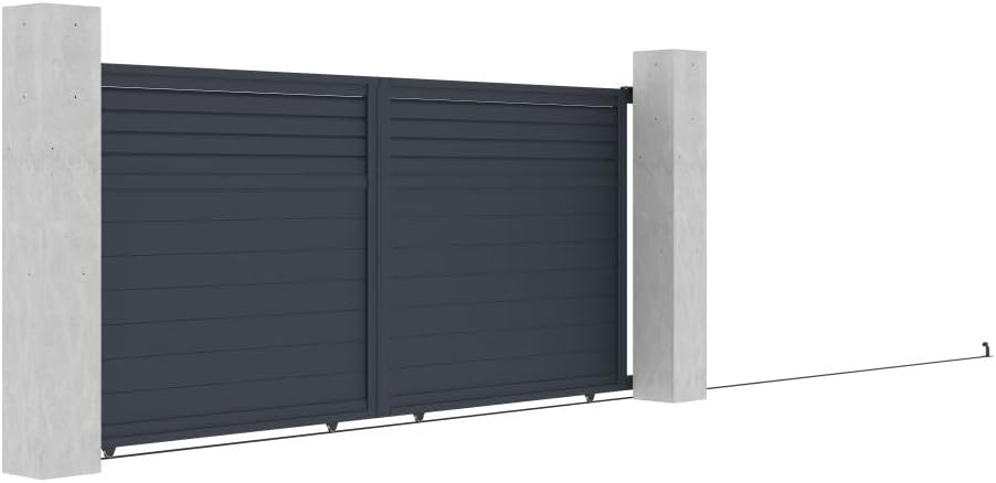 En angle view of the Vente-unique VIAZO Aluminum Sliding Gate showing the sliding mechanism