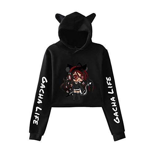 worclub Gacha Life Hooded Games Sudadera con Capucha Corta con Orejas de Gato Gacha Life para niñas y Mujeres