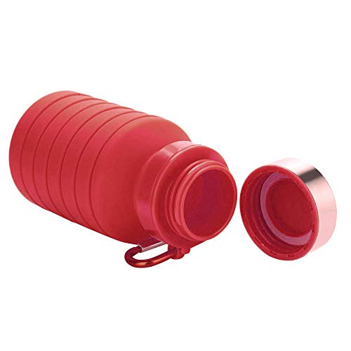 Image of we3 Collapsible Water Bottle, 550ml Reusable Silicone Light Water Bottles for Travel Outdoor Portable Leakproof Drinking Bottles with Carabiner (Red, Pack of 1)