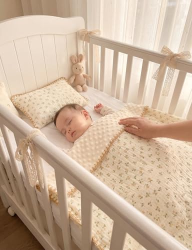 Image of Baby Blanket 40x40 Inches,Muslin Cotton and Minky Dotted Double Layer Soft Receiving Blanket for Newborn Toddler,Petite Floral