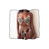 Salliy Chain Bra Rave Outfits for Women Gold Chain Skirt Layered Body Chain Set Bra Jewelry Beach Belly Chains (Bra + Skirt)