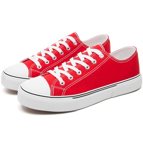 yageyan Men Canvas Low top Shoes Classic Casual Sneakers Black and White Fashion Shoes(red11.1)