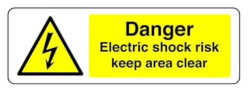 Danger Electric Shock Risk Keep Area Clear - safety sign - 1.2mm Rigid plastic for indoor/outdoor usage (300mm x 100mm) Viewing Distance within 5m.