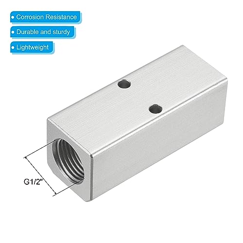 PATIKIL 2 Way 4 Port Air Manifold, G1/2" G1/4" Aluminum Air Hose Inline Manifold Block Splitter Pneumatic Air Hose Fitting, Silver - Image 4