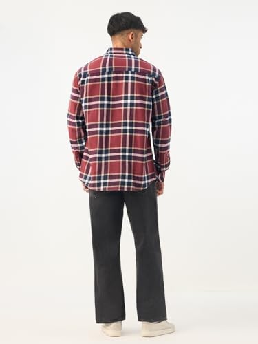 Image of The Souled Store Plaid: Black /Blue /Red Checks Long Sleeve Collared Neck Button Down Cotton Relaxed Fit Shirts for Men and Boys - Classic and Casual Wardrobe Essentials