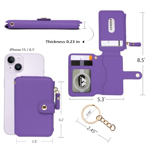 Image of M-Plateau RFID Blocking Slim Keychain Wallet for Women | PU Leather Keychain Pouch with ID Window & Zipper Pocket, Mini Credit Card Case for Daily Carry (Purplr)