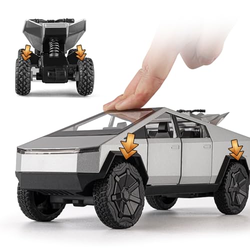 Image of 124 Cyber Truck Toy Car Diecast Metal Model Cars Pullback Openable Door Sound Light Pull Back Car for Kids