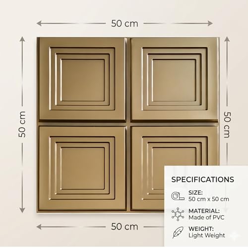Image of Kayra Decor 3D Wall Panels | PVC Wall Tiles | Square Box Design | Champagne Gold | Pack of 12 (32.28 Sq. Ft.)