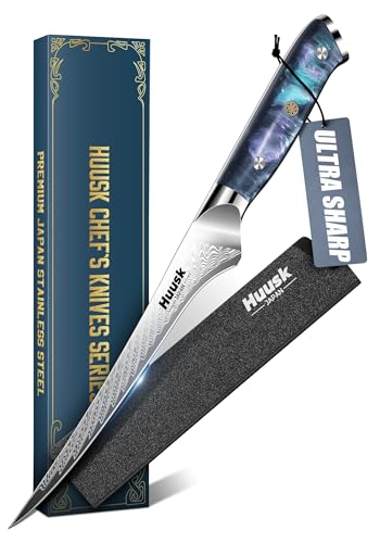 Huusk Fillet Knife for Fish & Meat 7" - Stainless Boning Knife for Meat Cutting & Processing with Sheath