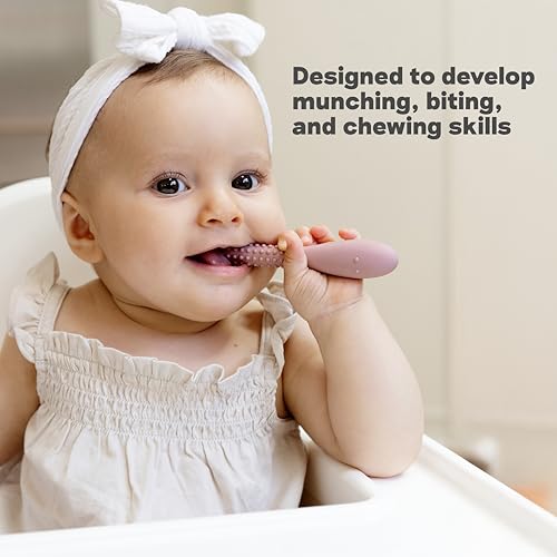 Image of ezpz Oral Development Tools (3 Pack in Blush) - 3 Months+ - Non-Slip Loop, Smile and Stick 100% Silicone Tools - Prepare for Chewing + Solids - Baby-Led Weaning Supplies