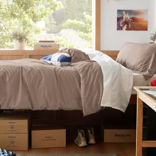 Image of Bedsure Prewashed Twin /Twin XL Duvet Cover, Cotton-Like Bedding Set, Khaki | Ultra Soft, Relaxed Texture, Twin XL Breathable Comfort, Hidden Zipper, 8 Corner Ties, Easy Care, OEKO-TEX, Year-Round Use