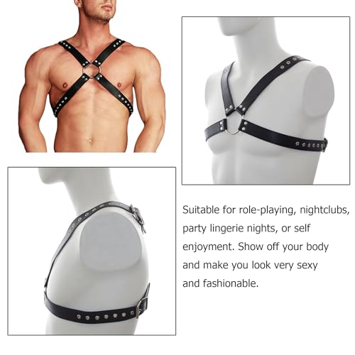 PU Leather Harness for Men Adjustable Buckle Body Chest Garter Belt Cosplay Nightclub Sexy Punk Chest Belt Clubwear Gothic Punk Rivet Body Chest Harness Bondage Strap Belt for Men Gay4