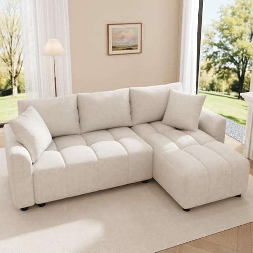 Sapgaks Canapé d'angle,Canapé 3 Places,anapé d'angle Convertible en L, Tissu Chenille,avec 2 Coussins décoratifs,adapté au Salon et à l'appartement...