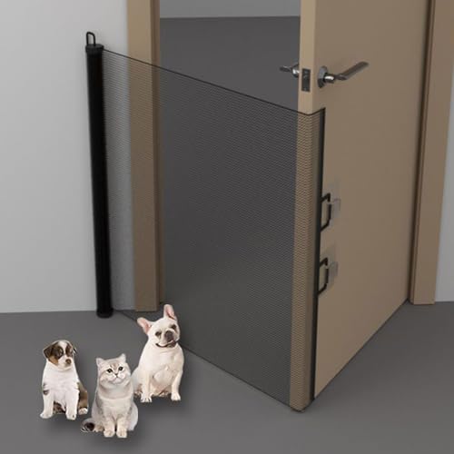 Retractable Pet Gate No Drill Mesh Stair Gates For Baby Dog Gate Extendable Black Cat Barrier With Hooks For House Doorway Hallways Indoor And Outdoor